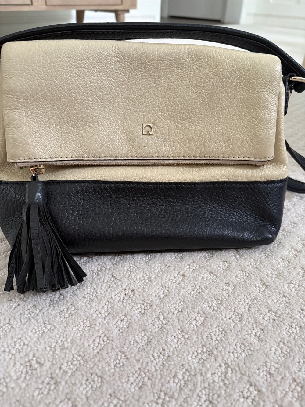 kate spade Black and Cream Two-Tone Crossbody with Tassel